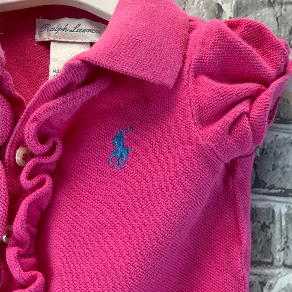 Baby Girls Ralph Lauren Hot Pink Ruffle Polo Bodysuit - Picture 2 of 7